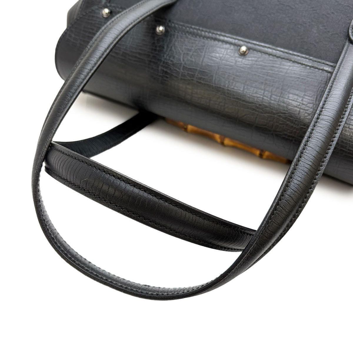 Gucci Banboo Hand Bag GG Canvas Leather Black Silver — view 9