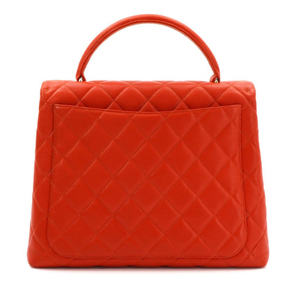 Chanel Quilted Hand Bag Caviar Leather Orange Gold Vintage — view 2