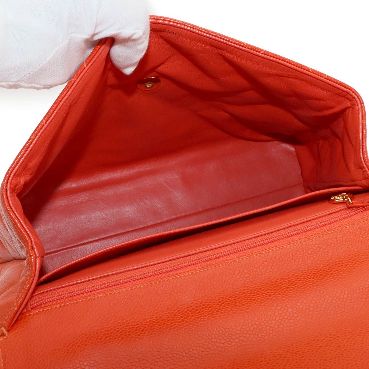 Chanel Quilted Hand Bag Caviar Leather Orange Gold Vintage — view 7