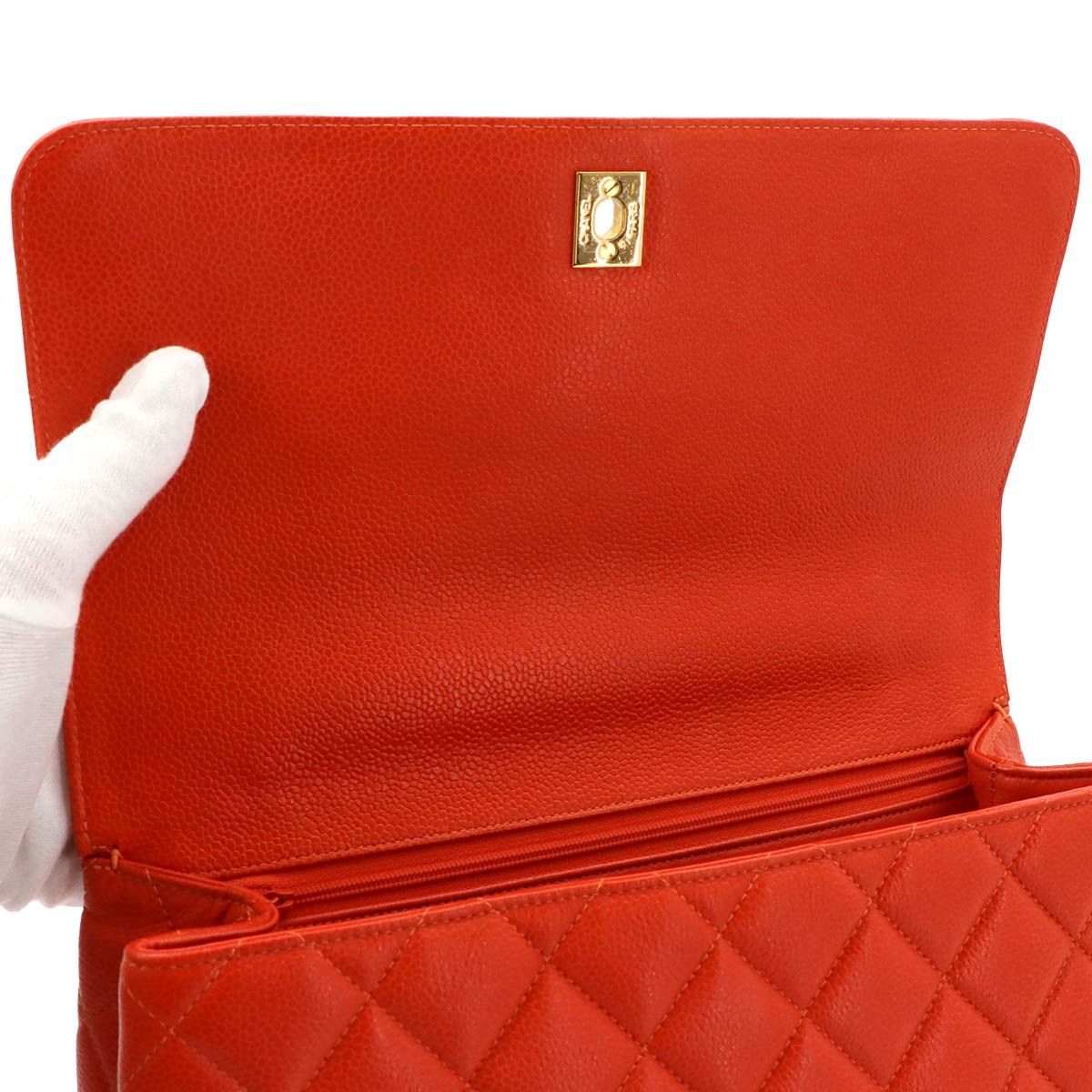 Chanel Quilted Hand Bag Caviar Leather Orange Gold Vintage — view 6