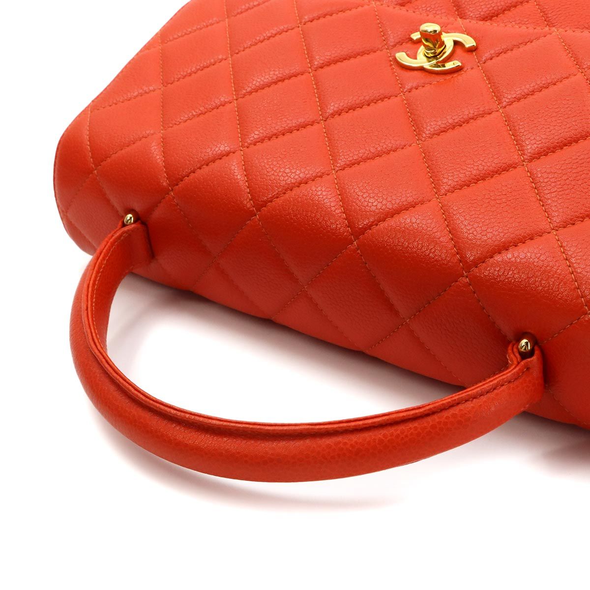 Chanel Quilted Hand Bag Caviar Leather Orange Gold Vintage — view 5