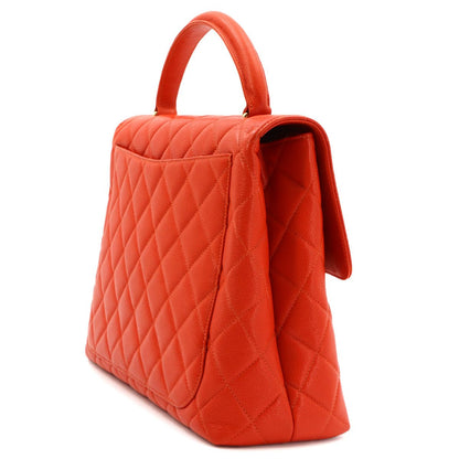 Chanel Quilted Hand Bag Caviar Leather Orange Gold Vintage — view 3
