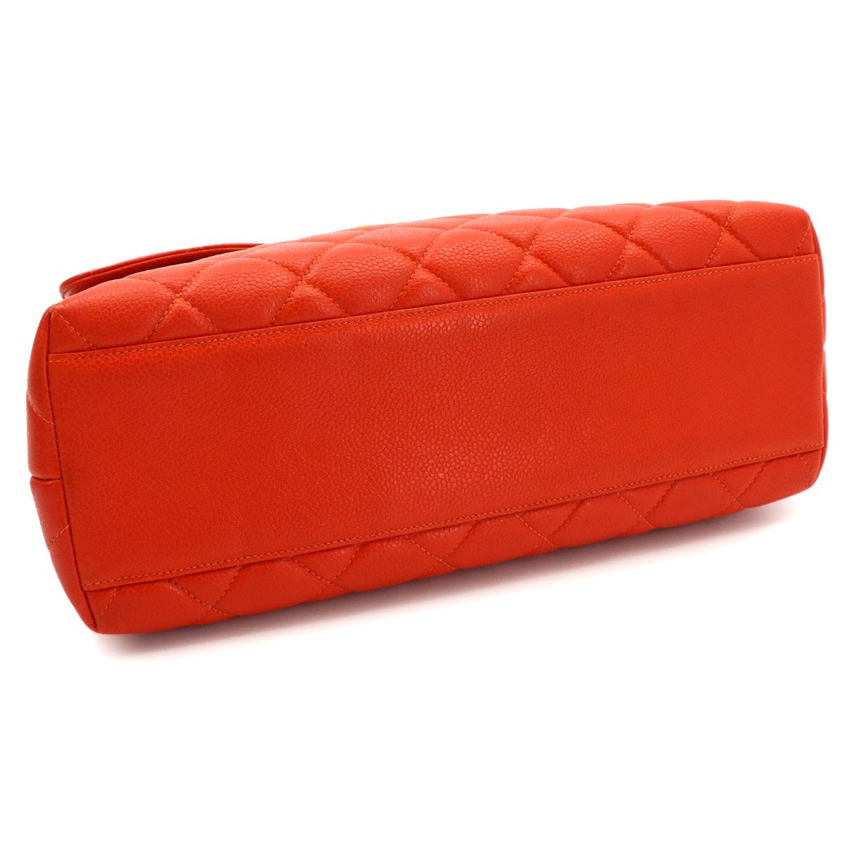 Chanel Quilted Hand Bag Caviar Leather Orange Gold Vintage — view 4