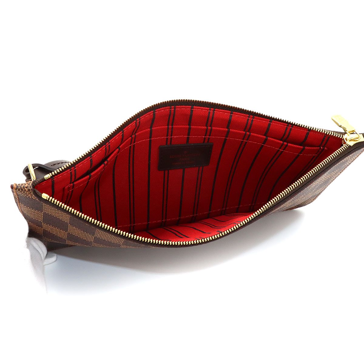 Louis Vuitton Damier Neverfull Pouch Ebene Gold — view 5