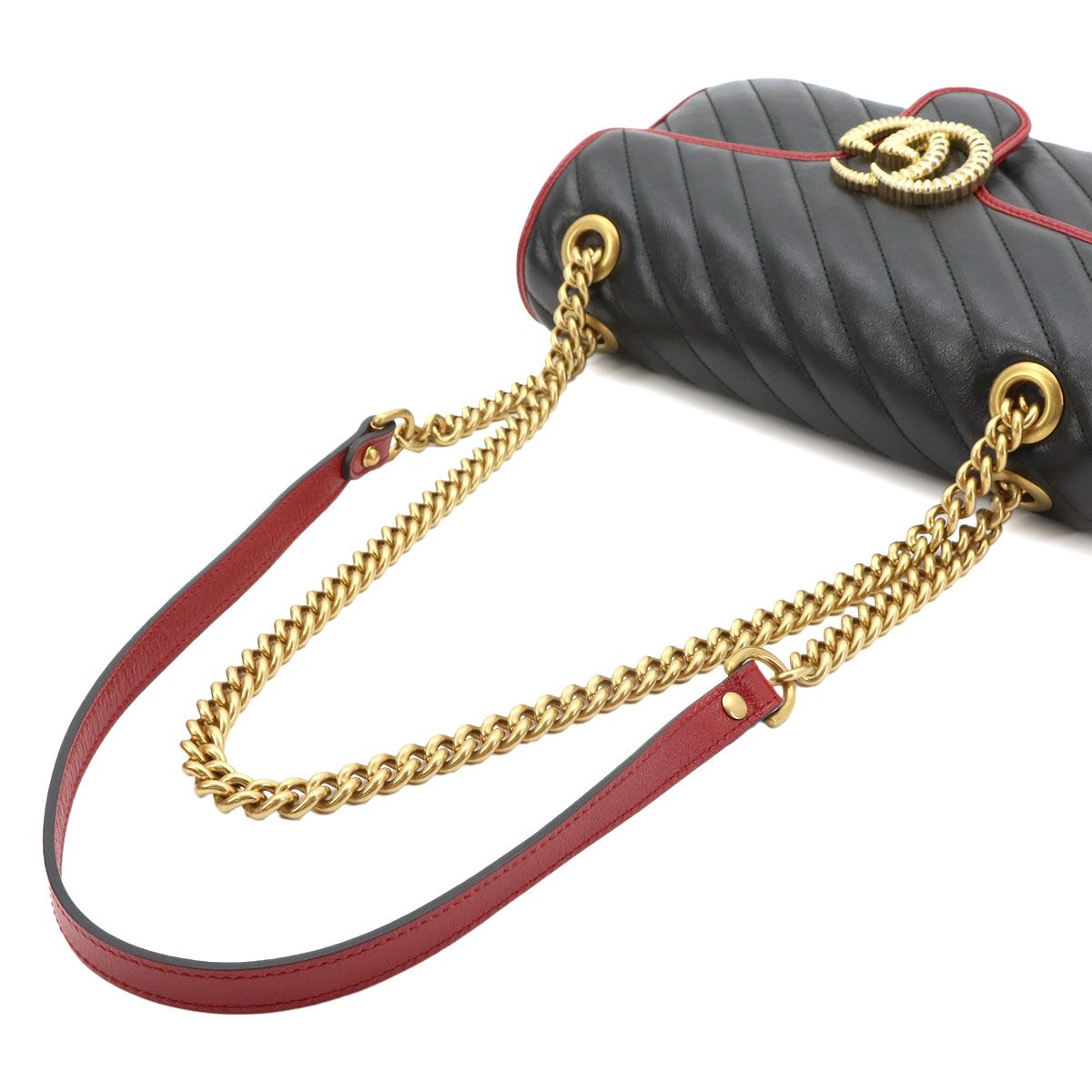 Gucci GG Marmont Shoulder Bag Leather Black Red Gold — view 5