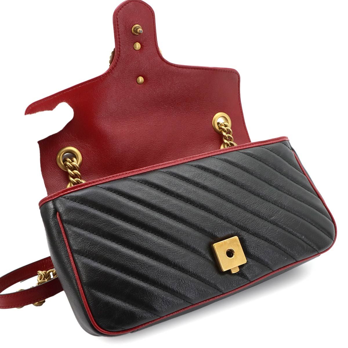 Gucci GG Marmont Shoulder Bag Leather Black Red Gold — view 6