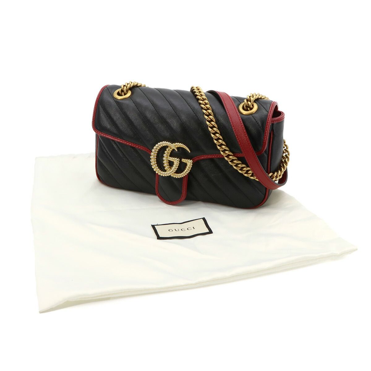 Gucci GG Marmont Shoulder Bag Leather Black Red Gold — view 2