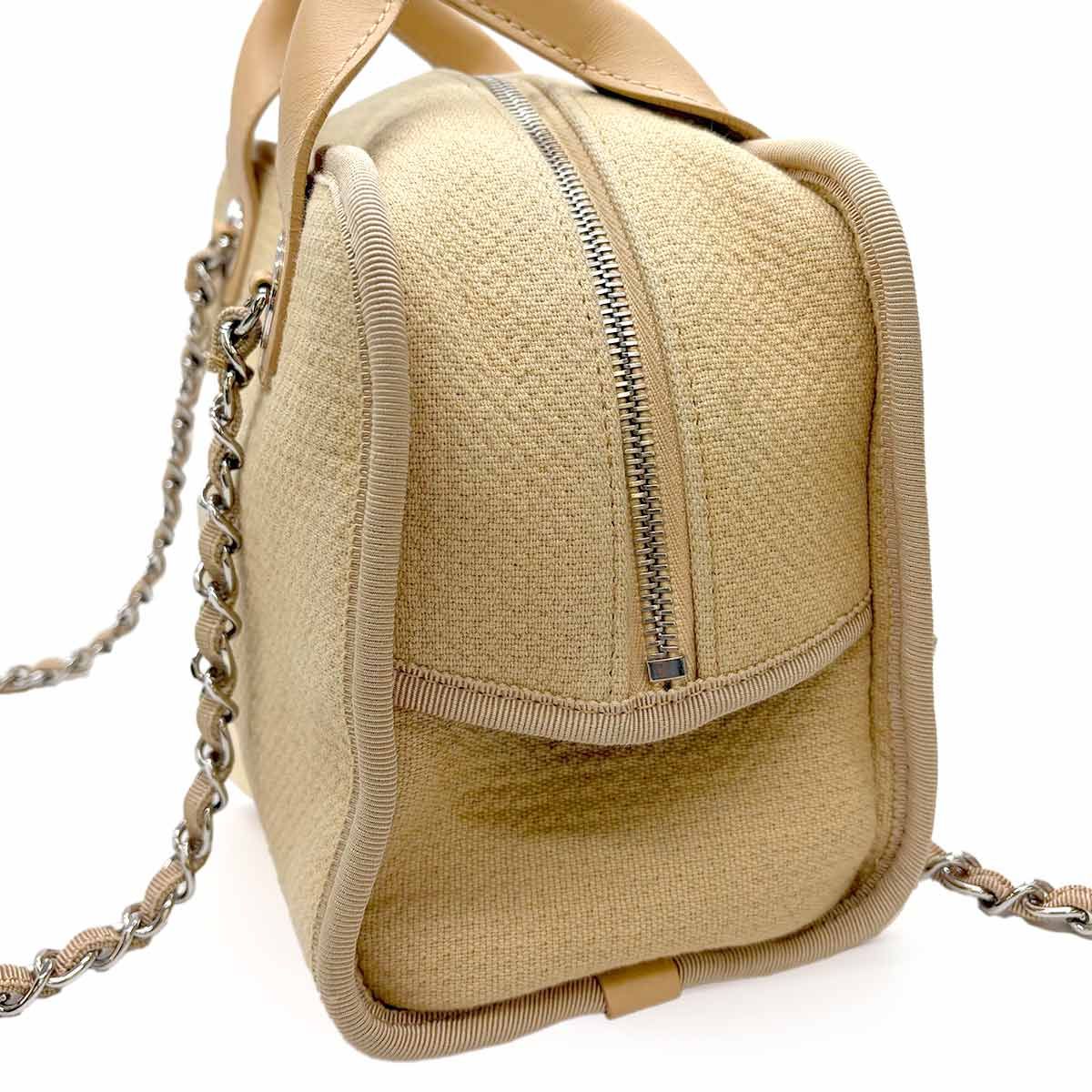 Chanel Deauville Bowling 2-Way Hand Chain Shoulder Bag Canvas Leather Beige — view 9