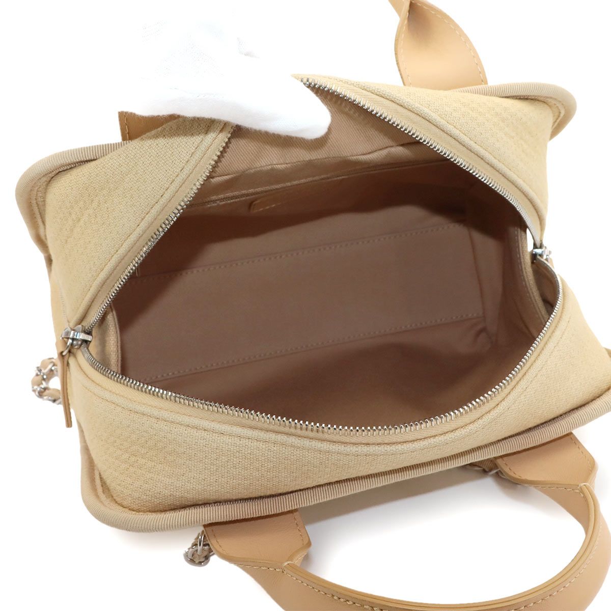 Chanel Deauville Bowling 2-Way Hand Chain Shoulder Bag Canvas Leather Beige — view 6