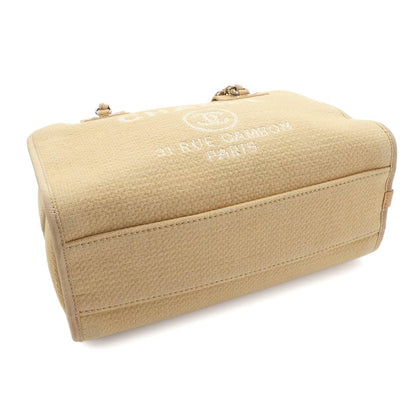 Chanel Deauville Bowling 2-Way Hand Chain Shoulder Bag Canvas Leather Beige — view 4