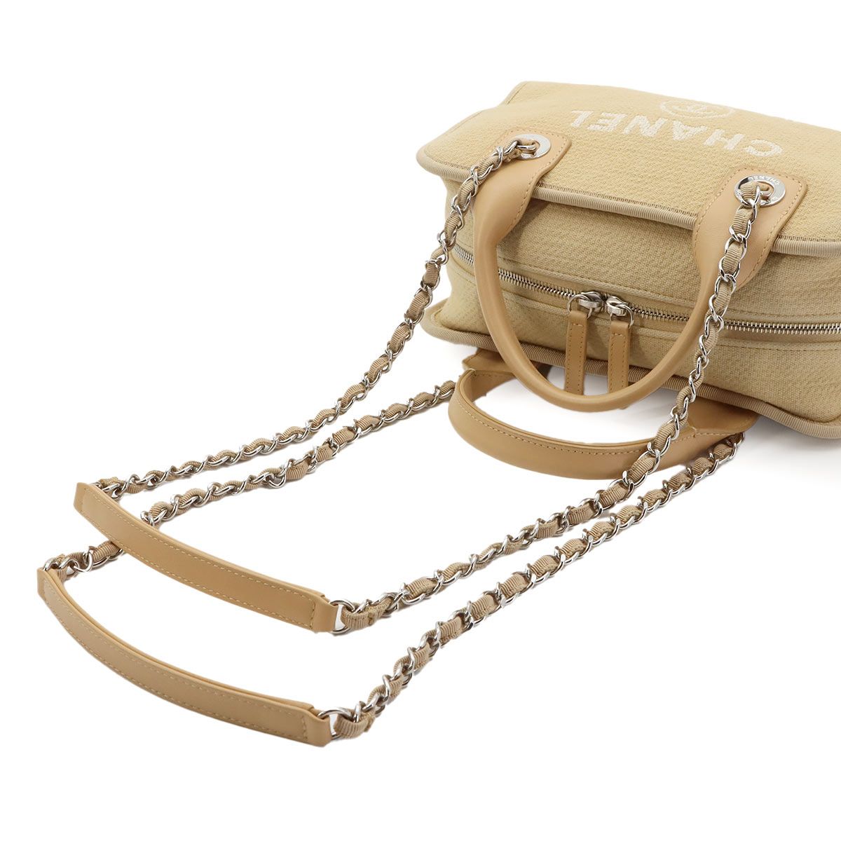 Chanel Deauville Bowling 2-Way Hand Chain Shoulder Bag Canvas Leather Beige — view 5