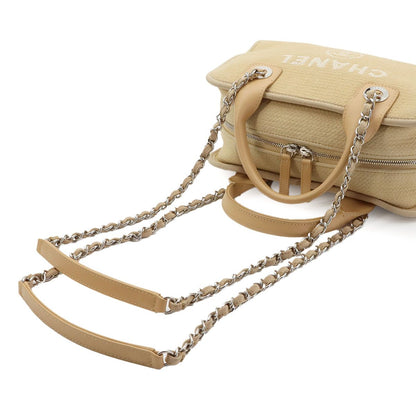 Chanel Deauville Bowling 2-Way Hand Chain Shoulder Bag Canvas Leather Beige — view 5