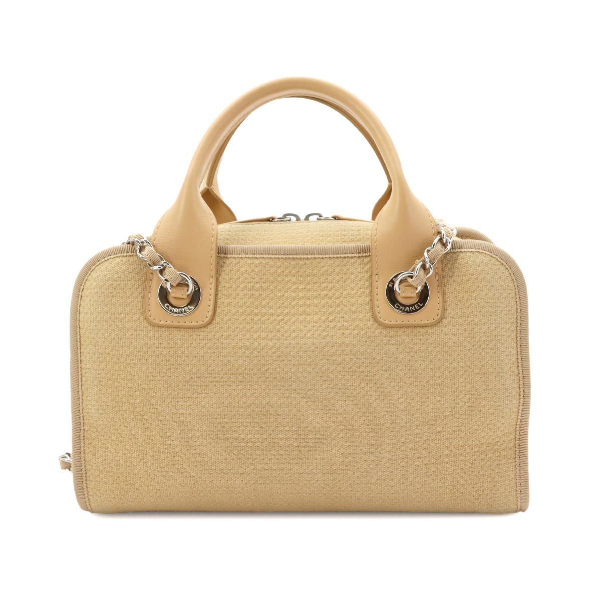 Chanel Deauville Bowling 2-Way Hand Chain Shoulder Bag Canvas Leather Beige — view 2