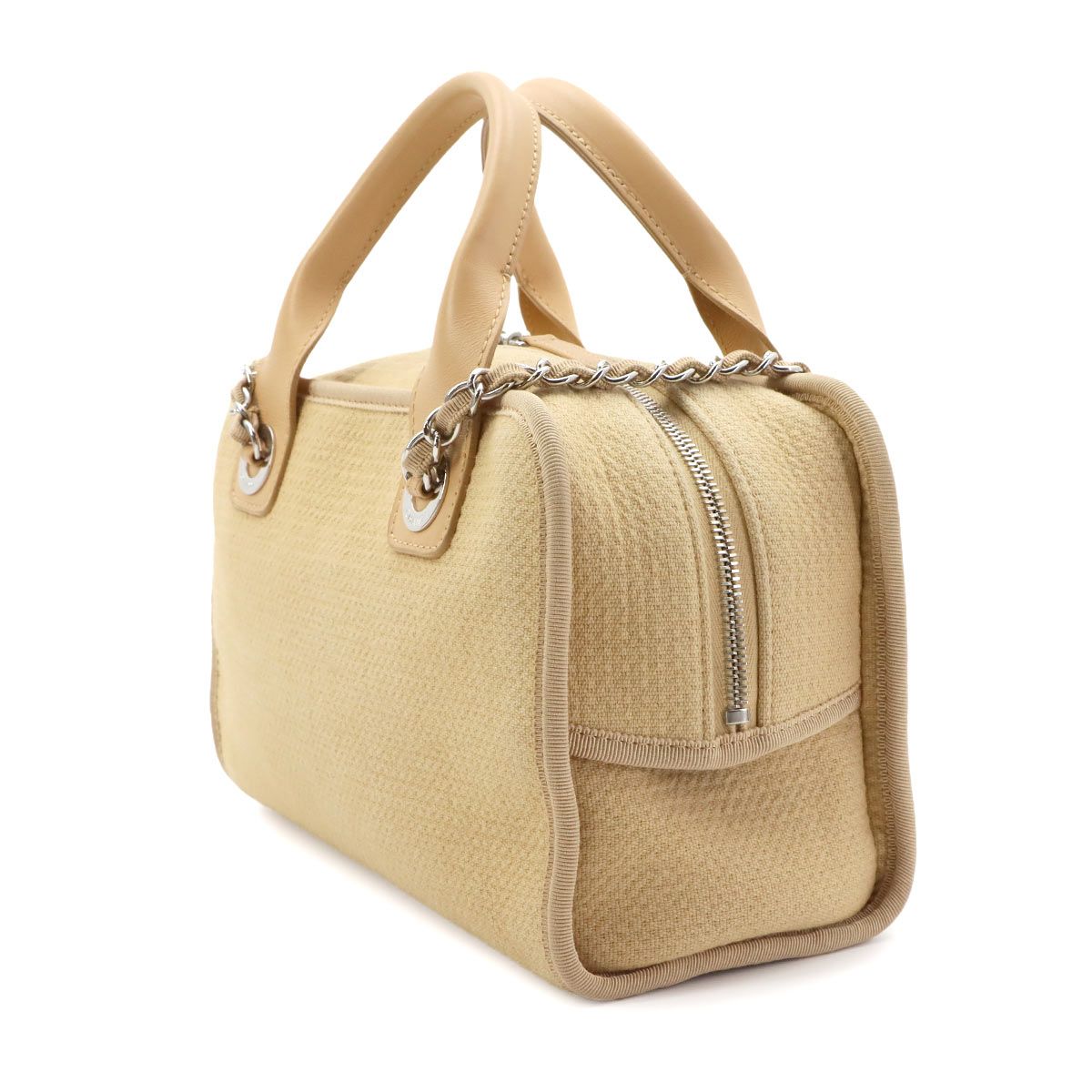Chanel Deauville Bowling 2-Way Hand Chain Shoulder Bag Canvas Leather Beige — view 3