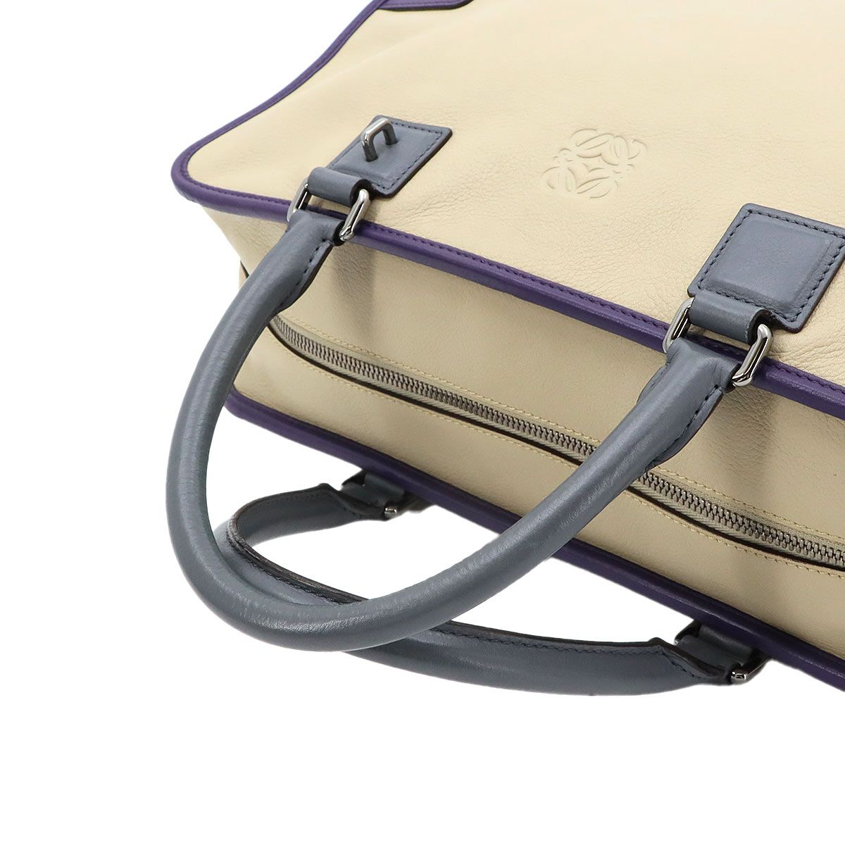Loewe Amazona 36 Hand Bag Leather Beige Purple Gray Silver — view 6