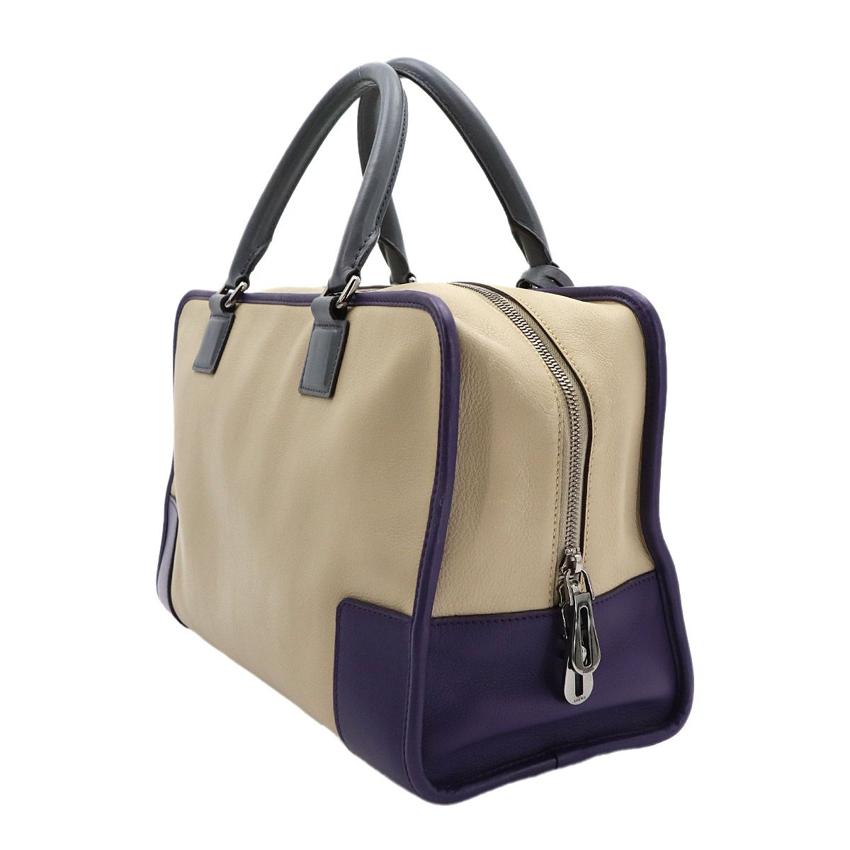 Loewe Amazona 36 Hand Bag Leather Beige Purple Gray Silver — view 4