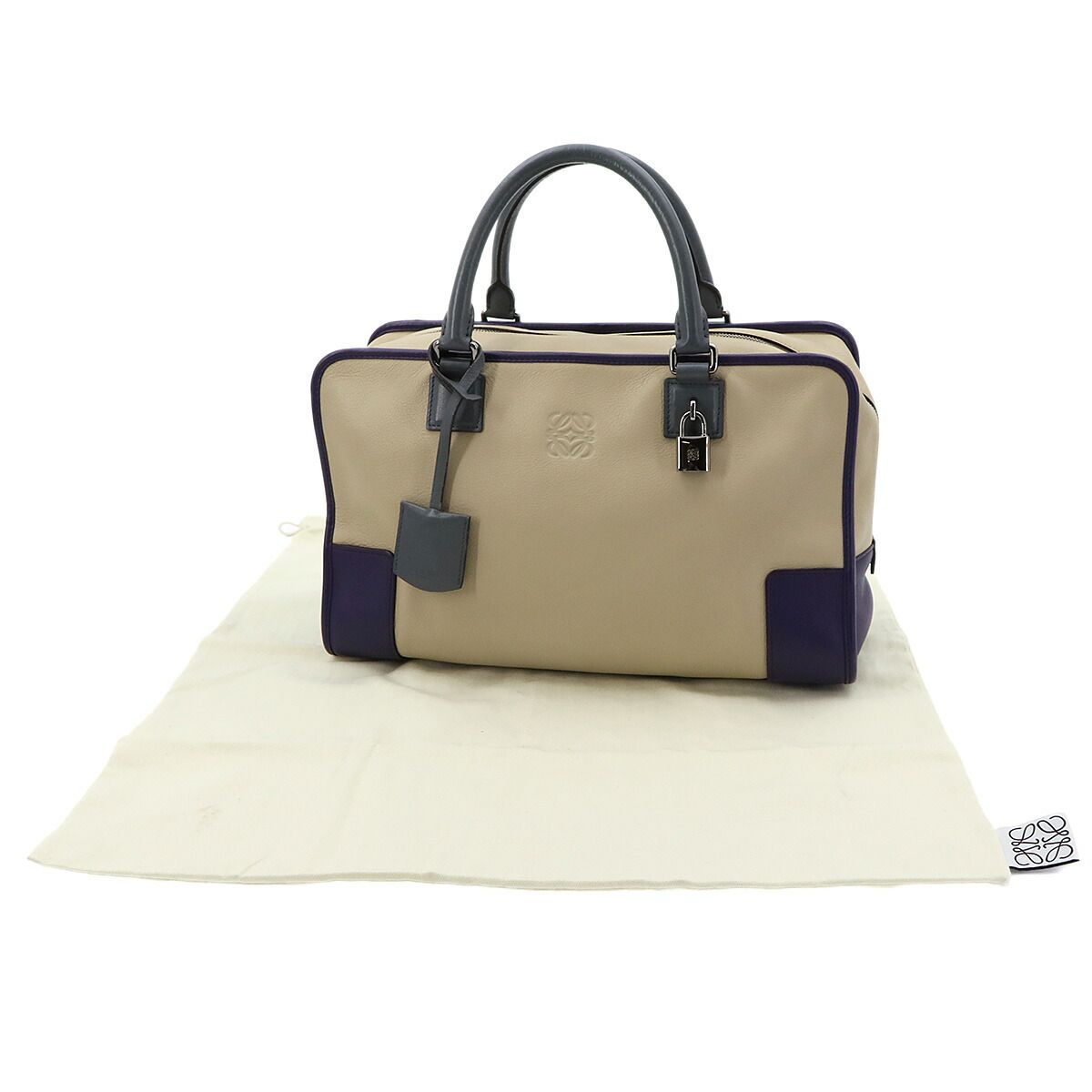 Loewe Amazona 36 Hand Bag Leather Beige Purple Gray Silver — view 2