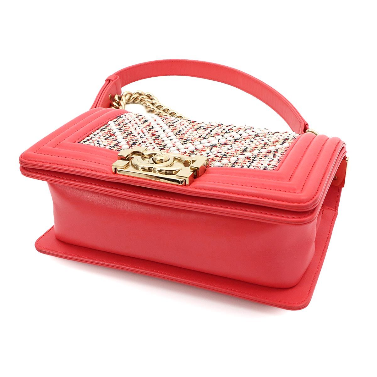 Chanel Small Chain Shoulder Bag Tweed Leather Pink White — view 5
