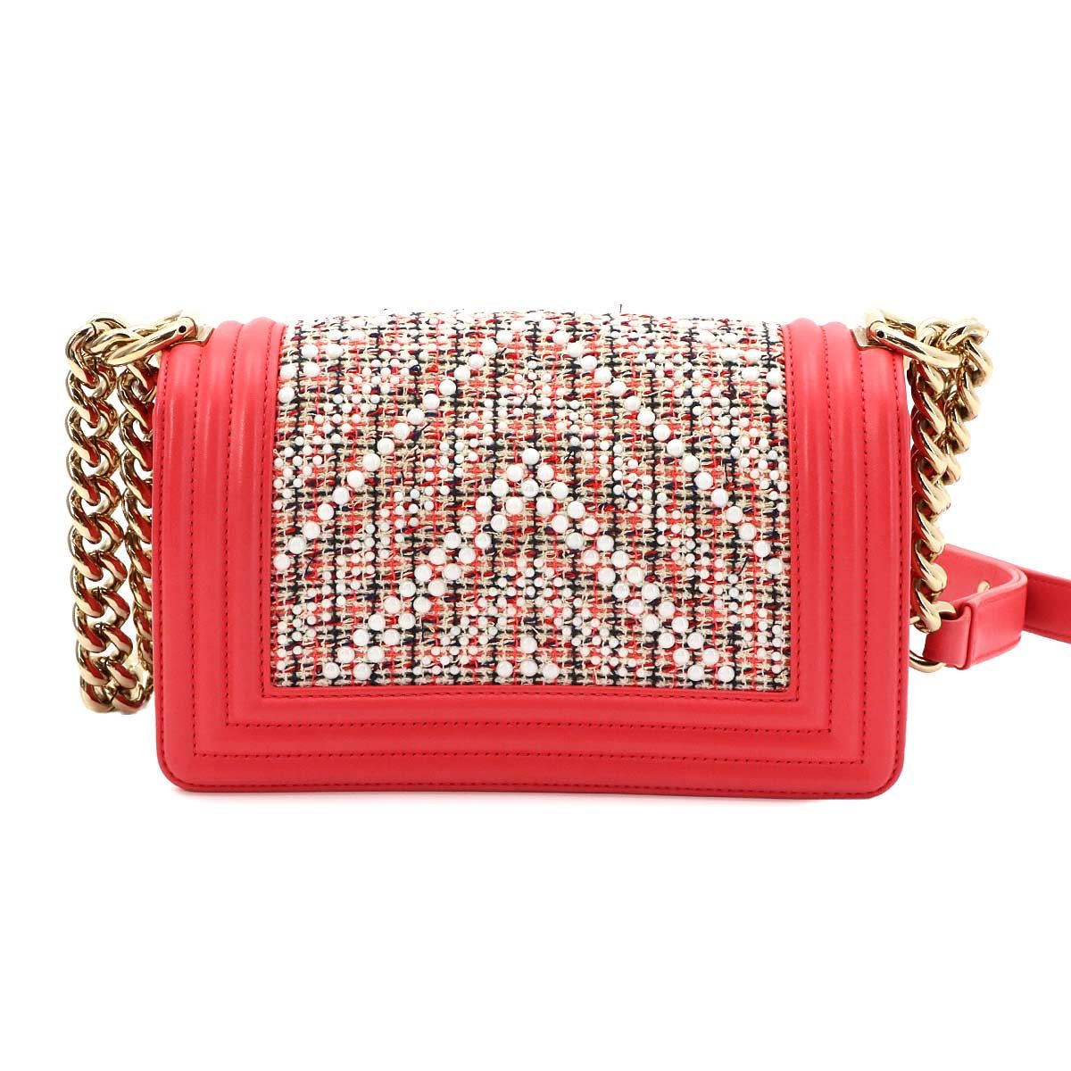 Chanel Small Chain Shoulder Bag Tweed Leather Pink White — view 3