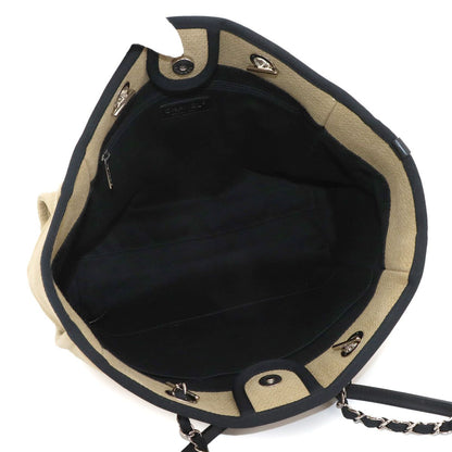 Chanel Deauville MM Chain Tote Canvas Leather Beige Black — view 6