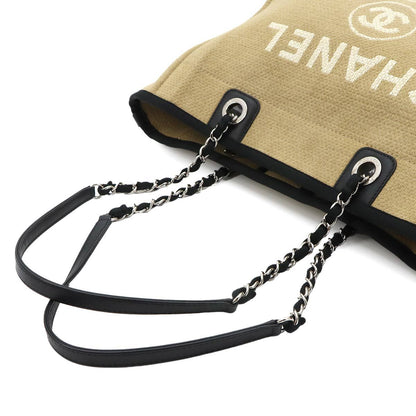 Chanel Deauville MM Chain Tote Canvas Leather Beige Black — view 5