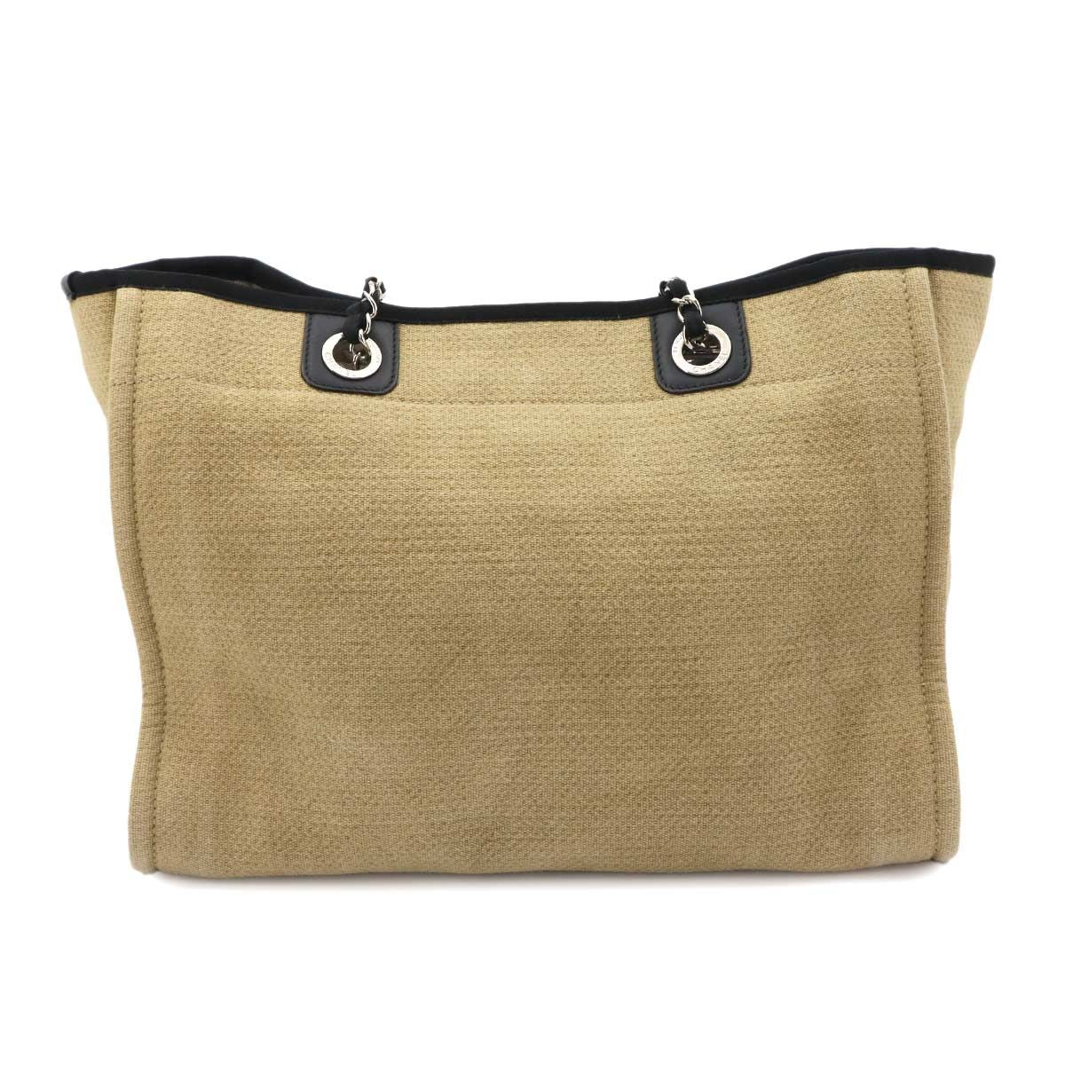 Chanel Deauville MM Chain Tote Canvas Leather Beige Black — view 2
