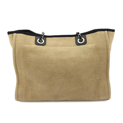 Chanel Deauville MM Chain Tote Canvas Leather Beige Black — view 2