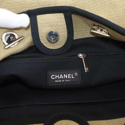 Chanel Deauville MM Chain Tote Canvas Leather Beige Black — view 7