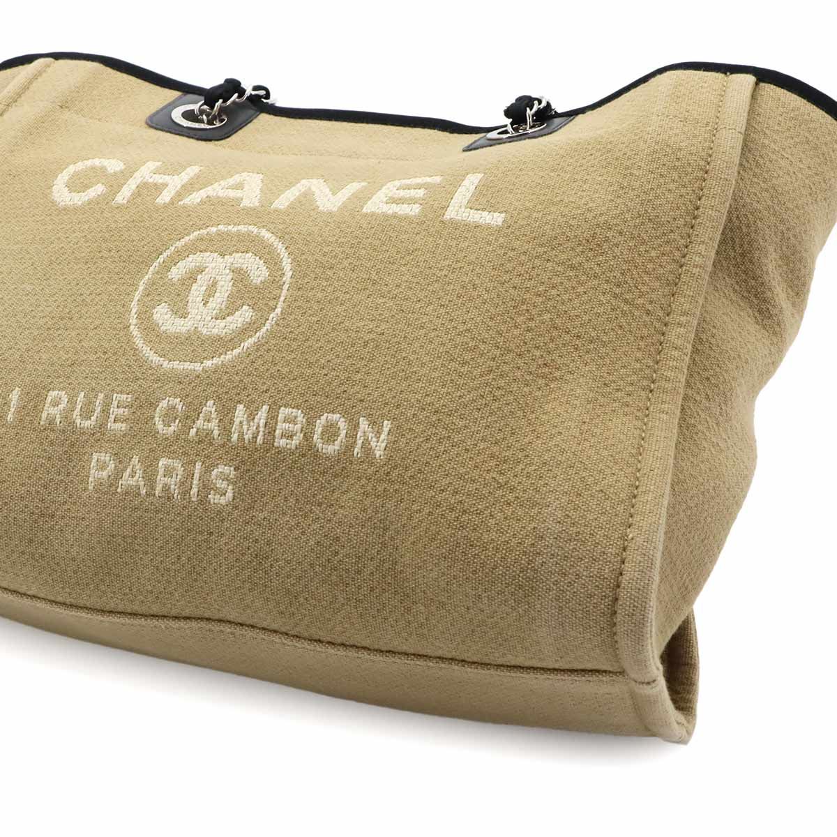 Chanel Deauville MM Chain Tote Canvas Leather Beige Black — view 9