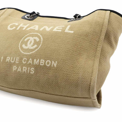 Chanel Deauville MM Chain Tote Canvas Leather Beige Black — view 9