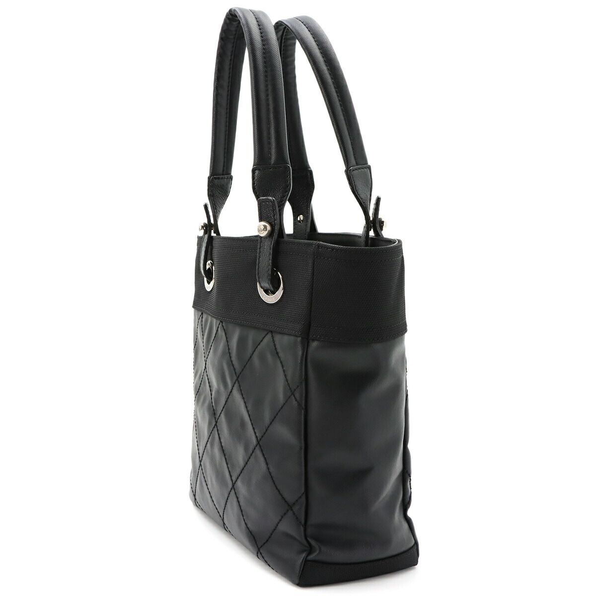 Chanel Paris Biarritz PM Tote Nylon Leather Black Silver — view 4