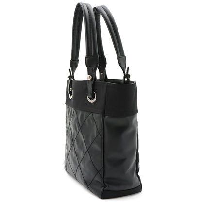 Chanel Paris Biarritz PM Tote Nylon Leather Black Silver — view 4