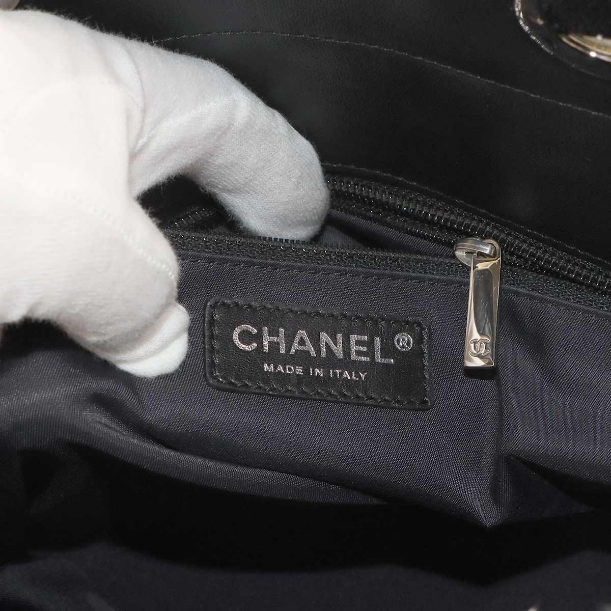 Chanel Paris Biarritz PM Tote Nylon Leather Black Silver — view 8