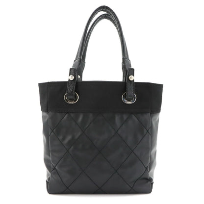 Chanel Paris Biarritz PM Tote Nylon Leather Black Silver — view 3