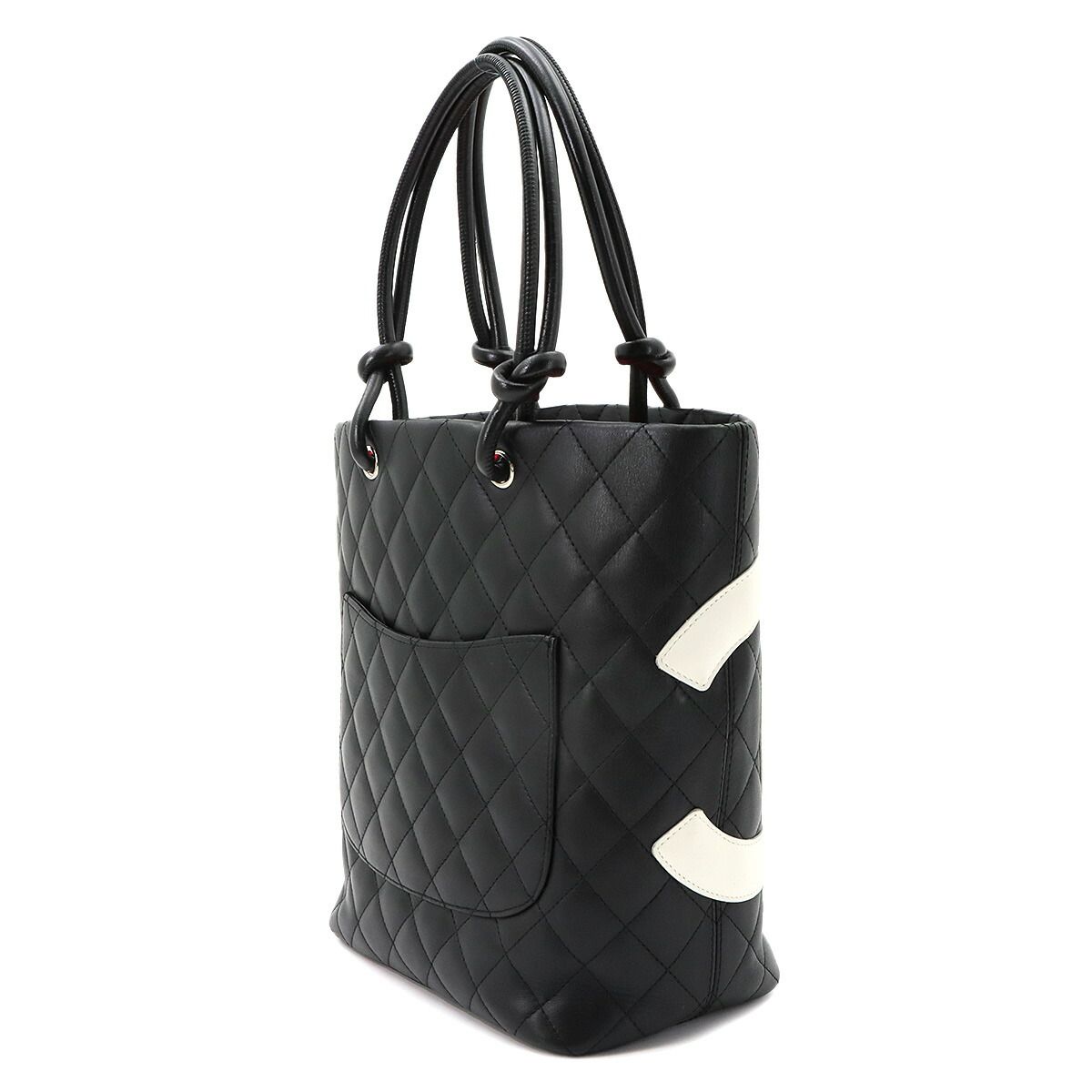 Chanel Cambon Line Tote Calfskin Black White Silver — view 4