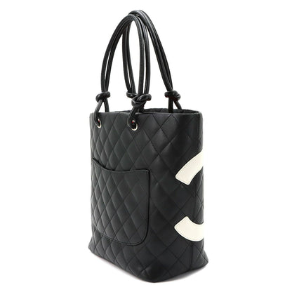 Chanel Cambon Line Tote Calfskin Black White Silver — view 4