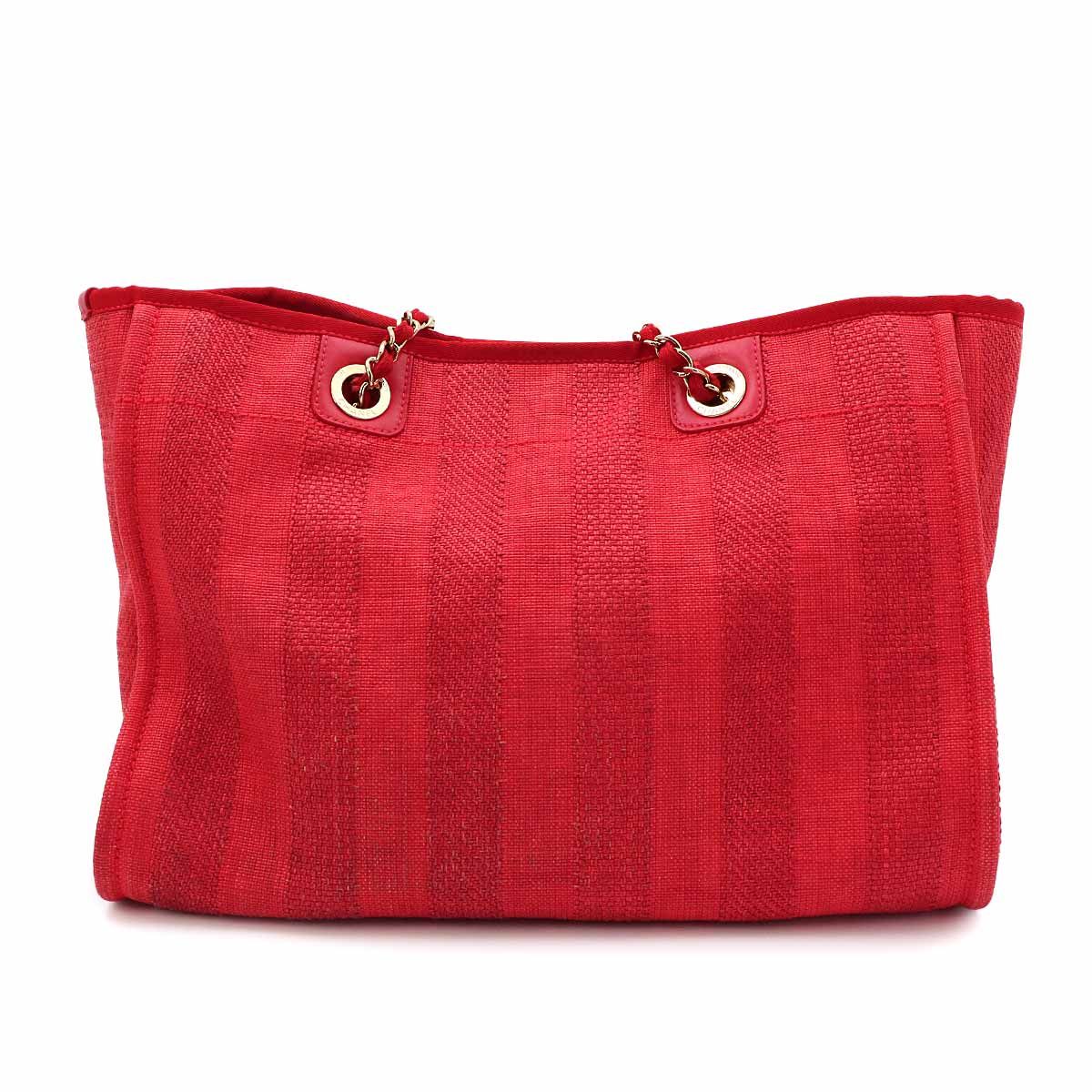 Chanel Deauville MM Chain Tote Mixed Fiber Red Gold — view 3