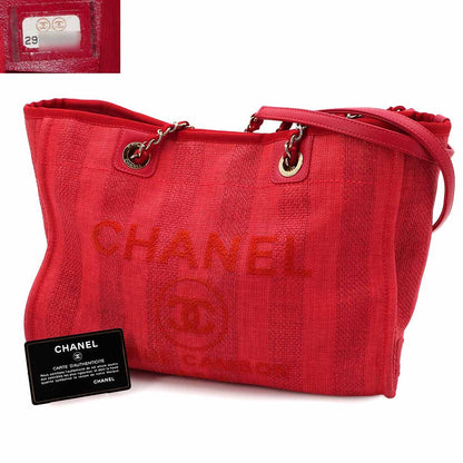 Chanel Deauville MM Chain Tote Mixed Fiber Red Gold — view 2