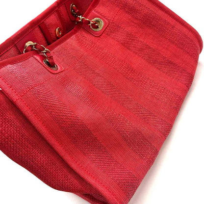 Chanel Deauville MM Chain Tote Mixed Fiber Red Gold — view 9