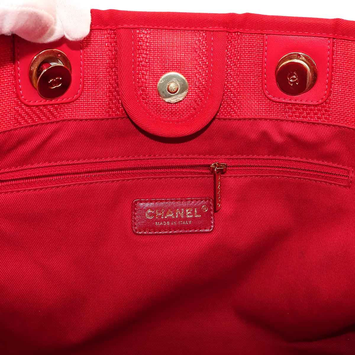 Chanel Deauville MM Chain Tote Mixed Fiber Red Gold — view 8
