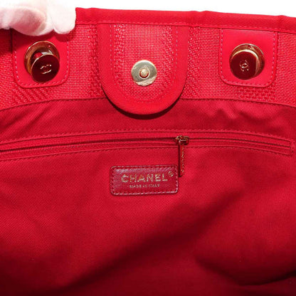 Chanel Deauville MM Chain Tote Mixed Fiber Red Gold — view 8