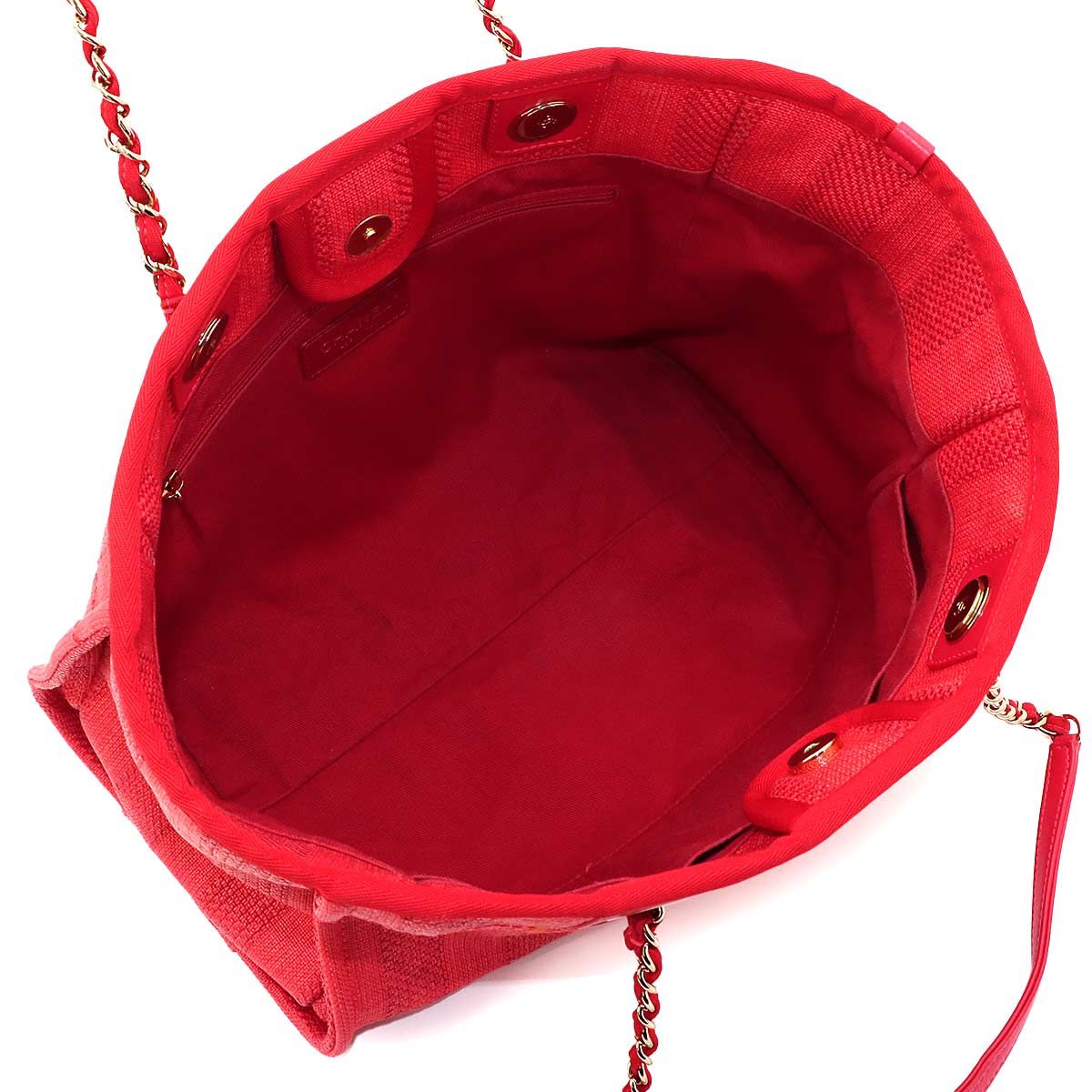 Chanel Deauville MM Chain Tote Mixed Fiber Red Gold — view 7