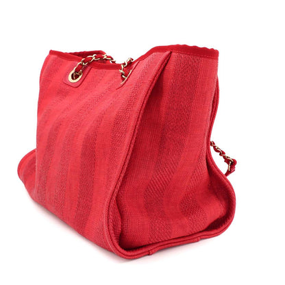 Chanel Deauville MM Chain Tote Mixed Fiber Red Gold — view 4