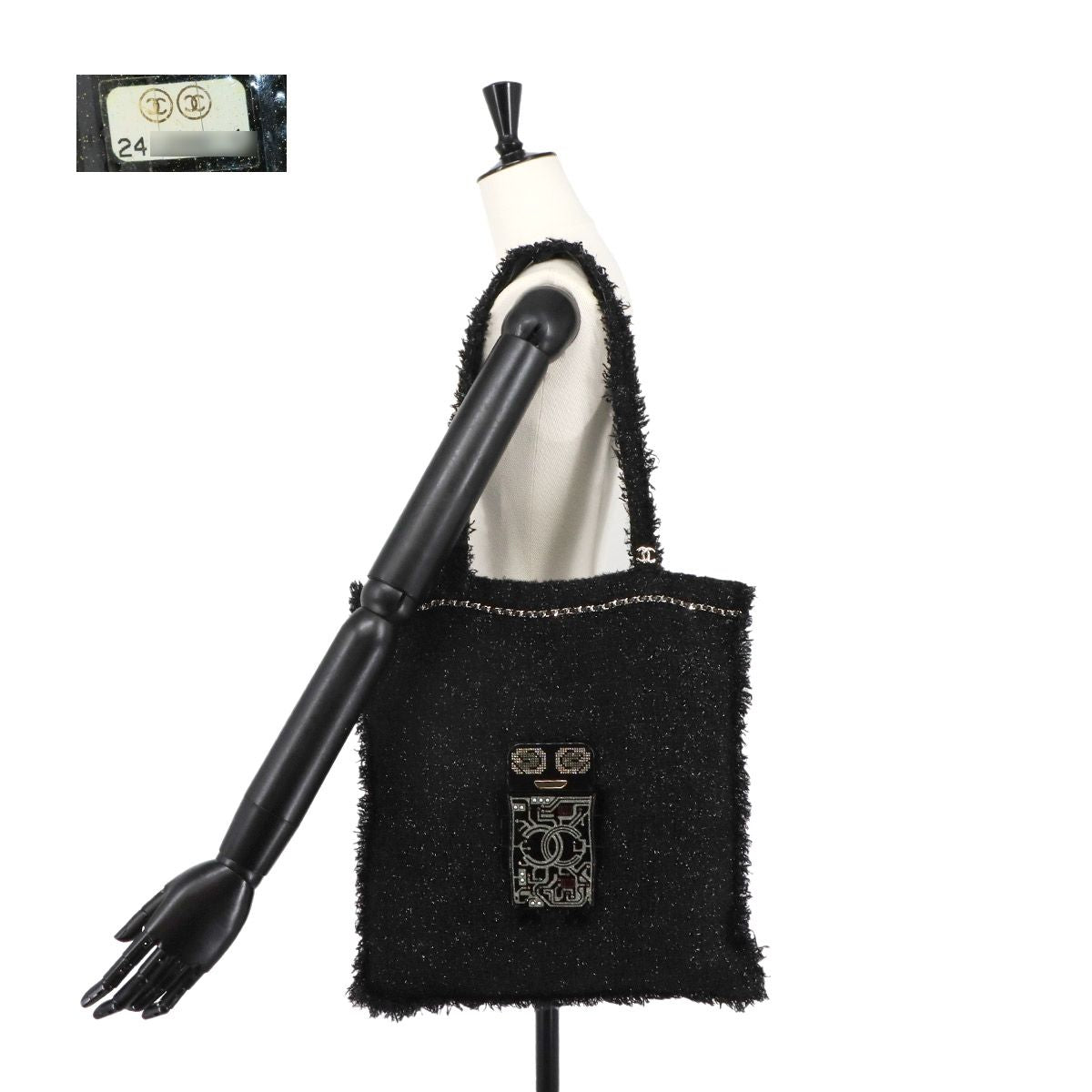 Chanel Robot Large Shopping Tote Tweed Rhinestone Black — view 9