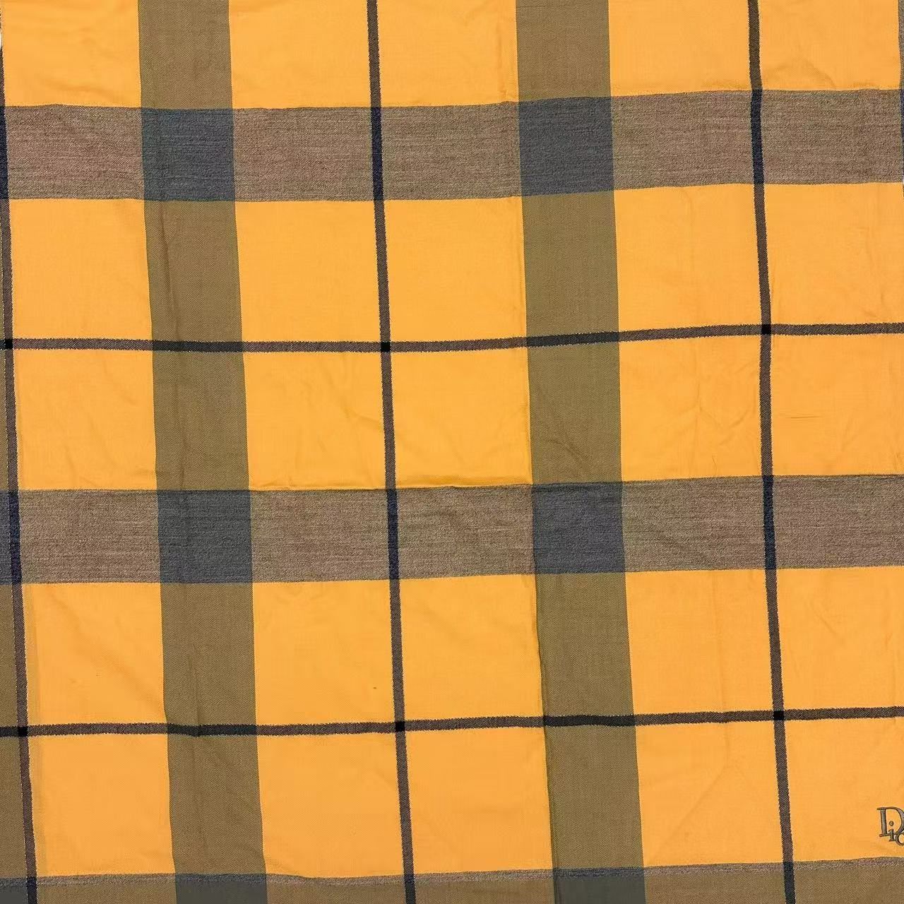 Dior Large Shawl Scarf Embroidery Logo Plaid Yellow — view 6