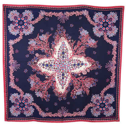 Louis Vuitton Monogram Coral Shawl Silk Navy Pink Scarf