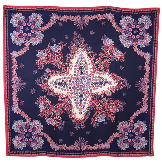Louis Vuitton Monogram Coral Shawl Silk Navy Pink Scarf