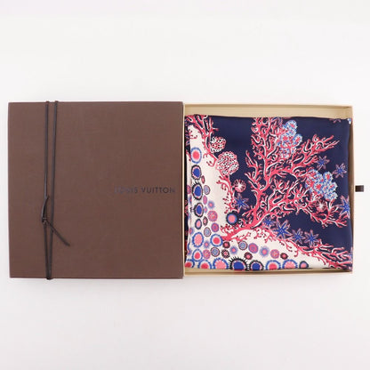 Louis Vuitton Monogram Coral Shawl Silk Navy Pink Scarf — view 9