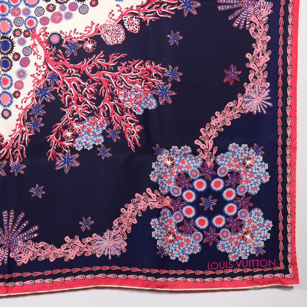 Louis Vuitton Monogram Coral Shawl Silk Navy Pink Scarf — view 5