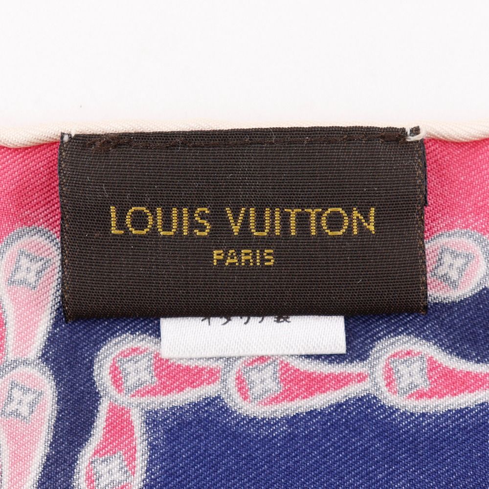 Louis Vuitton Monogram Coral Shawl Silk Navy Pink Scarf — view 8